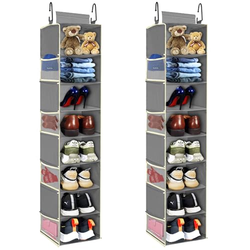 2-Pack Large Hanging Shoe Organizer, 8-Shelf with Side Pockets