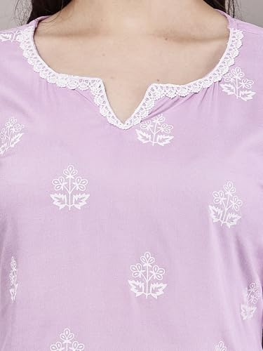 Image of Women's Pink Printed Short Kurti with Lace Trim, 3 /4 Sleeves, Ethnic Indian Style Top