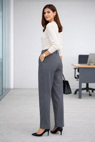 Image of Women's Formal Trousers | Stretch & Regular Fabric Options | Straight Fit Office Wear Pants with Pockets | Casual Trouser for Womens