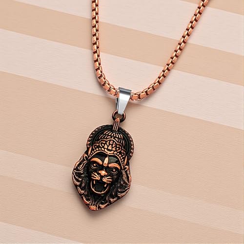 Image of M Men Style Narasimha Metal Pendant With 22 Inch Box Stainless Steel Chain | Lord Narshinha Trident Necklace | Hindu Religious Jewelry for Men & Women