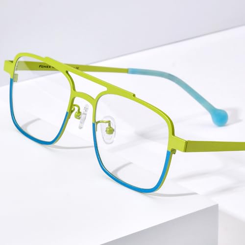 Image of FONEX Colorful Pure Titanium Glasses Frame Men Square Eyeglasses Women Vintage Optical Eyewear F85789