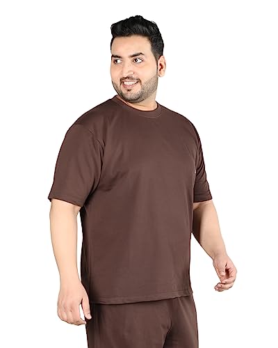 Image of CHKOKKO Men's Plus Size Terry Cotton Loose Fit Half Sleeves T-Shirt