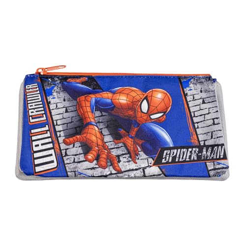 Disney Spider-Man - Estojo escolar com vários compartimentos e fecho de correr para crianças, Blue, Spider-Man