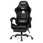 N-GEN GAMING Video Gaming Chair with Footrest High Back Ergonomic Comfortable Office Computer Desk with Lumbar Support Height Adjustable with PU Leather Recliner for Adults Women Men (Black)