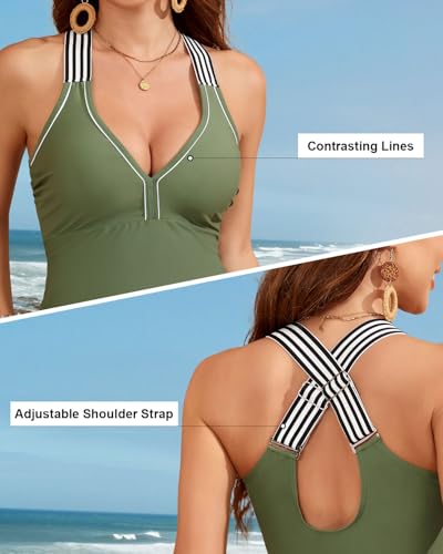 Century Star Tankini Swimsuits for Women 2025 Two Piece Bathing Suits with Sporty Pockets Tummy Control Modest Swimwear2