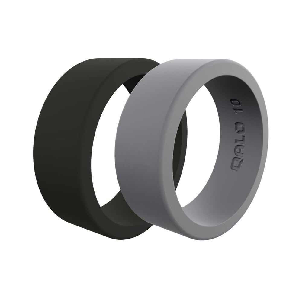 QALOBasic & Flat Silicone Ring for Men (Black/Grey, Size 8) - Breathable & Durable Silicone Wedding Bands - Elegant Men’s Wedding Rings - Rubber Engagement Rings for Him - 8mm x 2mm