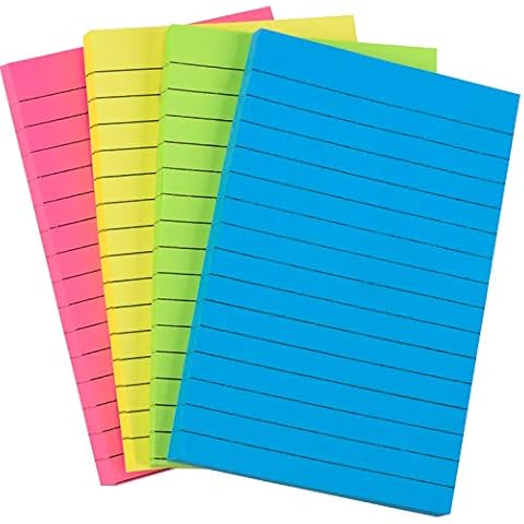 ZCZN Lined Sticky Notes, 98mm x 150mm, 200 Sheets, 50 Sheets/Pad, 4 Bright Colours, Ideal for Desk, Office, School and Memos Cover