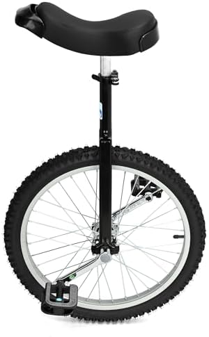 Nisorpa 20" Inch Unicycle Classic Black One Wheel Bike with Anti-Skid Alloy Rim and Pedal Adjustable Height Cycling for Kids Adults Beginner Outdoor Indoor Sports Entertainment Exercises Balance Fun