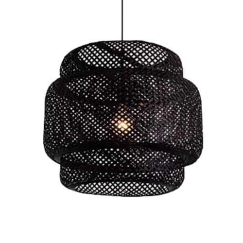 JXYDJH Lampadario in Rattan di bambù per Cucina, Lampada A Sospensione Rustica in Cesto di bambù da 15,7 Pollici, Illuminazione A Sospensione in Gabbia di bambù da Fattoria, Lanterna Boho