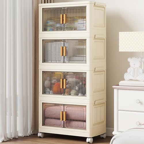 Image of YFXCVSL 𝟒 𝐏𝐀𝐂𝐊 Multi-Purpose Organizer | Modular Storage Rack for Clothes, Kitchen, Bedroom & Living Room | Stackable Rack, Space-Saving Wardrobe Cabinet - White