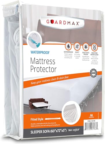 Image of Guardmax Jersey Knitted Sleeper Sofa Size Mattress Protector - Waterproof & Dust Mite Proof Mattress Cover with Stretchable Pockets - Soft, Comfortable, & Noiseless Waterproof Fitted Sheet (60x72x5)