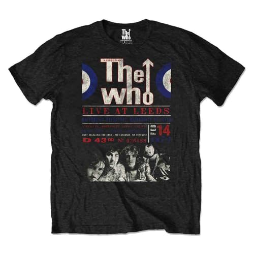 Image of The Who T Shirt Live at Leeds 1970 Poster Official Eco Mens Black XL