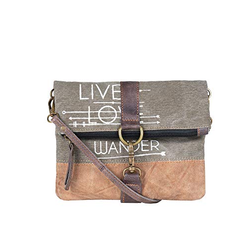 Mona B. Live Love Wander Bag Upcycled Canvas Tote Bag with Vegan Leather Trim (Foldover Crossbody-Charcoal)