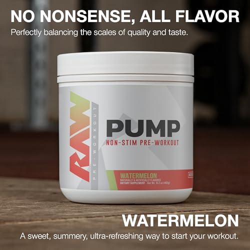 Image of RAW Pump Stim Free Pre Workout (Watermelon) - Non-Stimulant Pre Workout Supplement Powder Nitric Oxide Booster - Pre Workout Supplements Drink for During Workout - 40 Servings