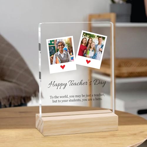 Image of Giftplease Best Teacher Plaque | Personalized Photo Frame with Wooden Stand | Appreciation Gift for Teachers | Teacher's Day Retirement Farewell Gift (Custom Photo & Text CTH 05