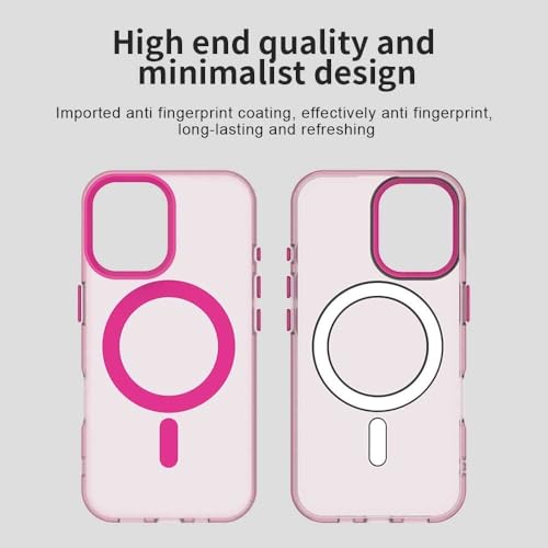 Image of Elzzi Translucent Matte Back Cover for iPhone 17 Case, Shockproof Anti-Fingerprint Phone Cover with Magnetic Wireless Charging, MagSafe Compatible Protective Case for Men & Women (Pink)