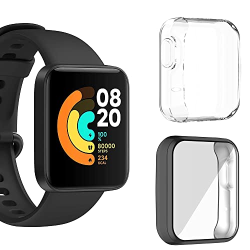 Moorovgi Protecteur D'écran Compatible avec Xiaomi Mi Watch Lite,Housse de Protection/Protecteur D'écran en TPU Souple à Couverture Complète pour Xiaomi Mi Watch Lite (transparent&Noir) Cover