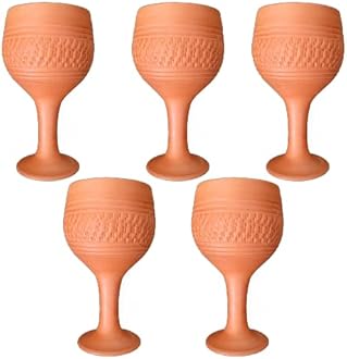 Vetrilavan Design Handmade Terracotta Clay Goblet (Set of 5) – 13 x 6 cm | Traditional Wine-Style Kulhad | Eco-Friendly Mitti Glass for Juice & Water | Beer Cup | Cocktail Cup