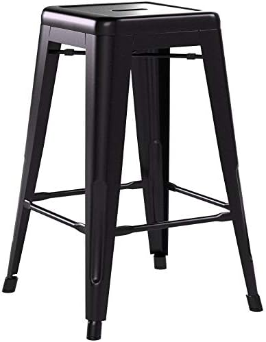 Set of 4 Black Metal 24" Stackable Bar Stools