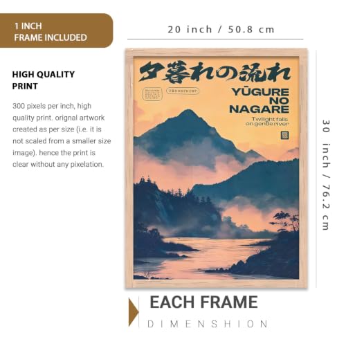 Image of kotart Japanese City View Art Posters with Frame | Aesthetic Japanese Art Framed Poster for Bedroom Living Room Gaming Room Wall Decor Set Of 3 (20x30 Inch)