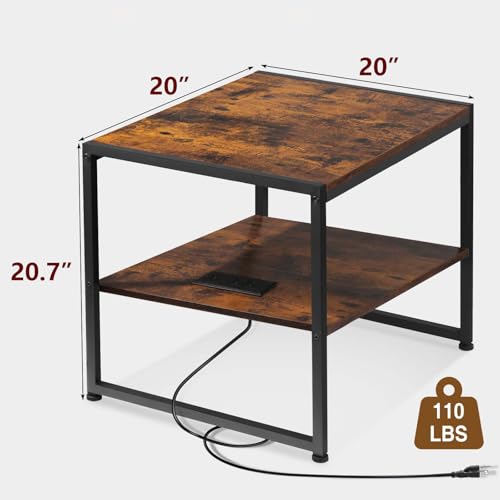 Tatub SMALL END TABLE 20 Inch End Table With Charging Station, Industrial Square Side Table thumb #1