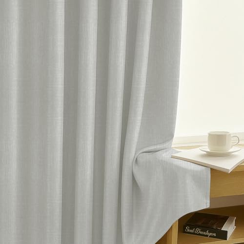 Image of LINENWALAS 100% True Blackout Curtains 6 Feet Long - Set of 2 Panels, Embossed Cladding Texture, Thermal Insulated & Noise Reducing Room Darkening Curtains for Window (Pearl White)