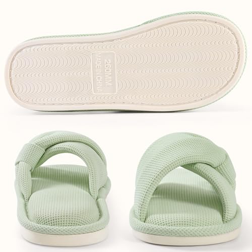 Image of Evshine Summer House Slippers for Women Corduroy Cross Bow Indoor Slippers Open Toe Slip On Bedroom Shoes with Memory Foam