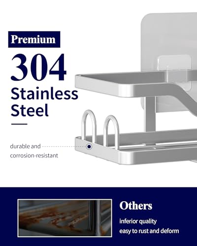 Image of Kitsure Shower Caddy Extra Large - Adhesive Shower Organizer, Stainless Steel Shelf for Inside Shower, No Drill Bathroom Organizers and Storage, Home Decor Accessories, 2 Pack,Sliver