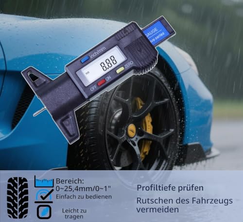 Foto von FamilyMall Digital Tiefenmesser Messchieber Profiltiefenmesser LCD Reifen Profilmesser