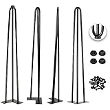 32 Inch Hairpin Legs 1/2 Inch Tick - Satin Black - Leg Protectors, Screws, - Set of 4 – Easy to...