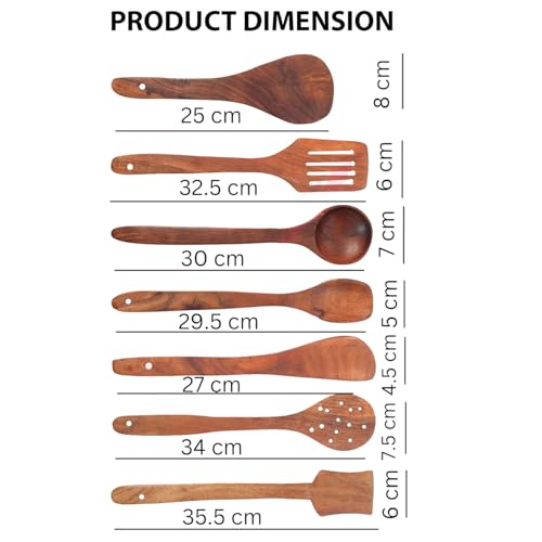 Image of SIGNAMIO 7-Piece Wooden Spatula Set for Cooking, Natural Sheesham Wood Kitchen Utensils Set, Non-Stick Safe Cooking Tools, Turner, Ladle, Slotted Spatula & Serving Spoon Set for Kitchen