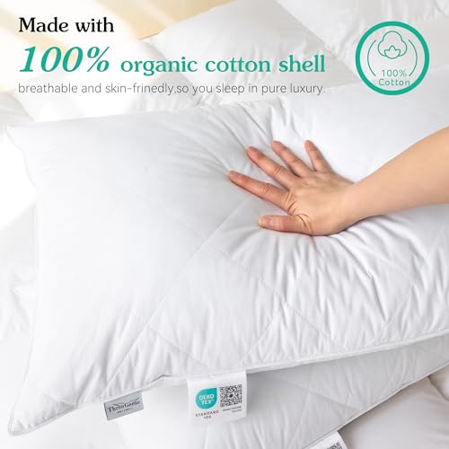 Three Geese White Goose Feather Bed Pillows Queen/Standard Size Set Of 2- Soft 600 Thread Count 100% Cotton thumb #1