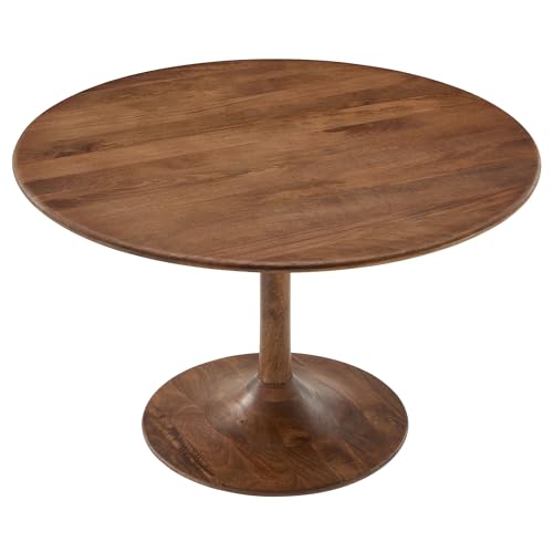 Modway Lippa 48 Inch Round Wood Dining Table in Walnut – Solid Mango Wood Tabletop with Pedestal Base - Mid Century Modern Dining Room Furniture - Kitchen Table for 4-6 Person by Modway - Image 2