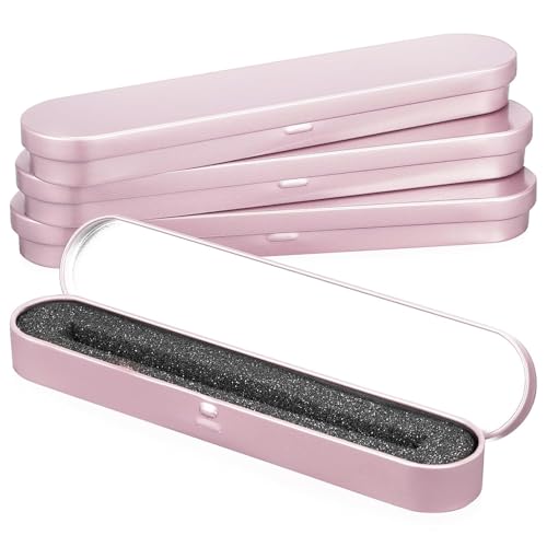 Image of STORE 2508 4 Empty Hinged Metal Pen Boxes Removable Sponge, Rose Gold