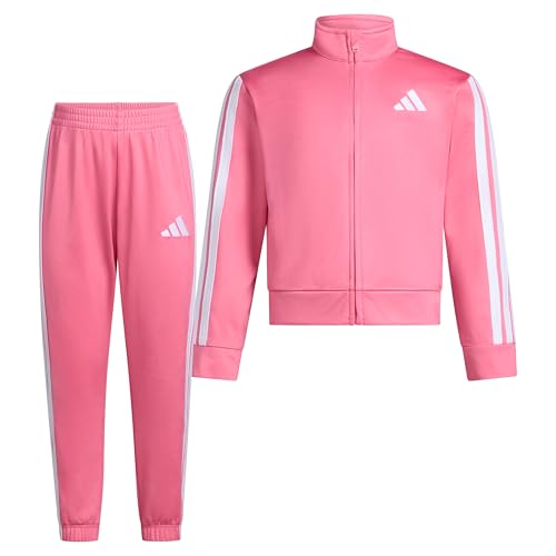 adidas Little Girls Zip Front Classic Tricot Jacket and Joggers Set Pink 6