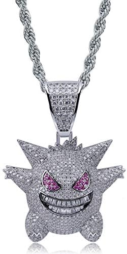 KMASAL Jewelry Unisex Exquisite Cartoon Pendant Hip Hop Iced Out Rhinestone Crystal Necklace 18K Gold Plated with 24” Stainless Rope Chain for Men Women (Silver)