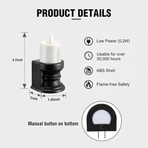 Image of Meonum Flickering Flameless Candle Night Light Plug in, Dimmable LED Nightlight with Dusk to Dawn Sensor, Decorative Candle Light for Bedroom, Hallway, Bathroom(1 Pcs,Warm Yellow & Black Base)