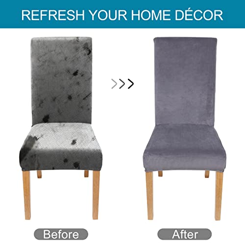 Smiry Velvet Stretch Dining Room Chair Covers Soft Removable Dining Chair Slipcovers Set Of 6, Silver Grey #TOP3