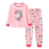 Mikrdoo Girls Pajamas Kids Pjs: Comfy Pink Unicorn Pajamas 2 Piece Long Sleeve Top and Pants Pjs Cozy Girls' Sleepwear Set Size 6