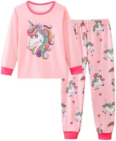 Mikrdoo Girls Pajamas Kids 2 Piece Pjs Set Soft Cozy Long Sleeve ...