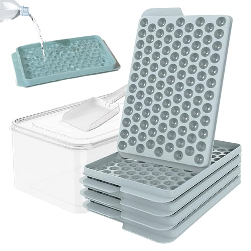 Mini cubitera para cubitos de hielo, bandeja de cubitos de hielo pequeña de 3 capas de calidad alimentaria con tapa, 104 rejillas por capa, molde de bolas de hielo resistente a la temperatura para