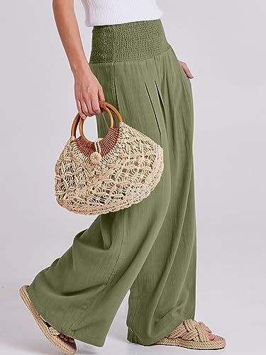 Image of ANRABESS Women Linen Palazzo Pants Summer Boho Wide Leg High Waist Casual Lounge Pant 2026 Beach Travel Vacation Outfits