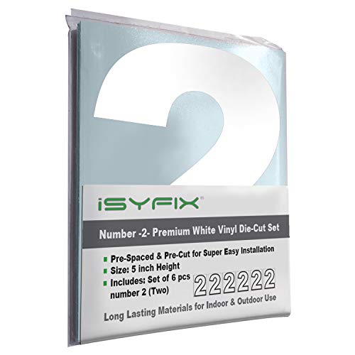 iSYFIX Numéro 2 - Autocollants vinyle blanc, 6 po, 6 pcs