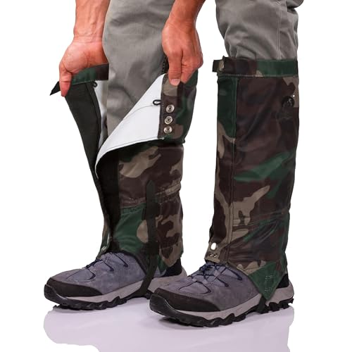 Pike Trail Adjustable Leg Gaiters - Lightweight, Waterproof - Leg Guards for Men & Women - Hiking Essentials Ideal for Hunting, Trekking & Fishing - Old Woodland Camo - 1 Pair