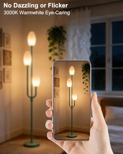 Image of Lightdot 66IN Dimmable Floor Lamp 3-Lights Vintage Floor Lamps with Pebble Shade& Warm White Bulbs for Wedding Party Modern Standing Tall Lamp with 5Lbs Heavy Base for Living Room /Bedroom-Green