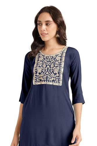 Image of MIRCHI FASHION Women's Straight Fit Rayon Sequins Embroidered and Polka Dots Printed Kurti Only