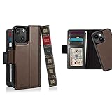 Twelve South BookBook for iPhone 15 Plus | MagSafe Compatible Genuine Leather Wallet Case with Display Stand + Removable Stand-Alone Leather Accent Case, Brown