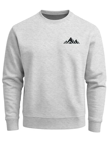 Neverless® Sweatshirt Herren Berge Logo Print Rundhals-Pullover Natur Outdoor Fashion Streetwear Grau 4XL