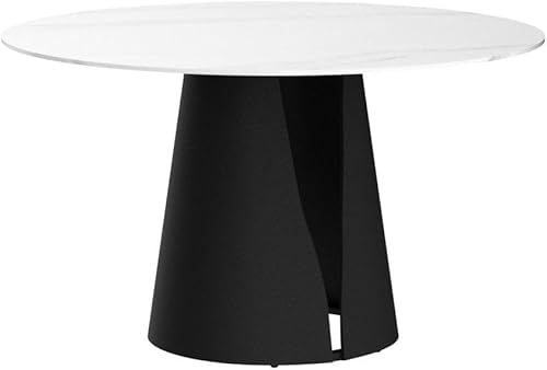 Miniatura 4 de Sdorens Mesa de comedor redonda moderna de 59 pulgadas, mesa de piedra sinterizada blanca con base de acero al carbono sólido, mesa de comedor de