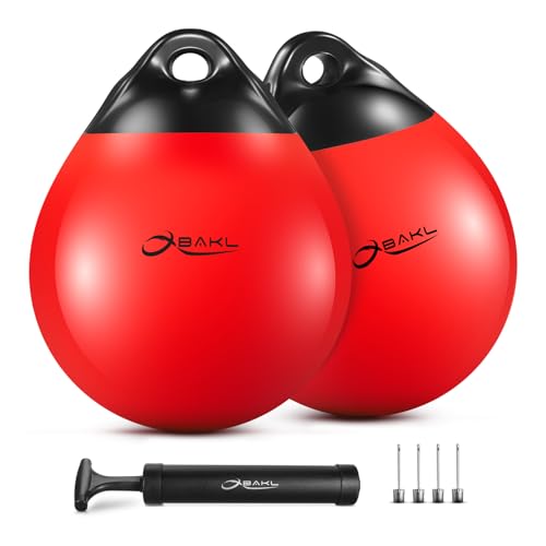 OBAKL Pair of Vinyl Boat Buoy Balls, 14.9 x 17.8 Inches Round Boat fenders Ball for Boat Mooring Buoys, Anchor Float Buoy and Mooring Fender(Red)